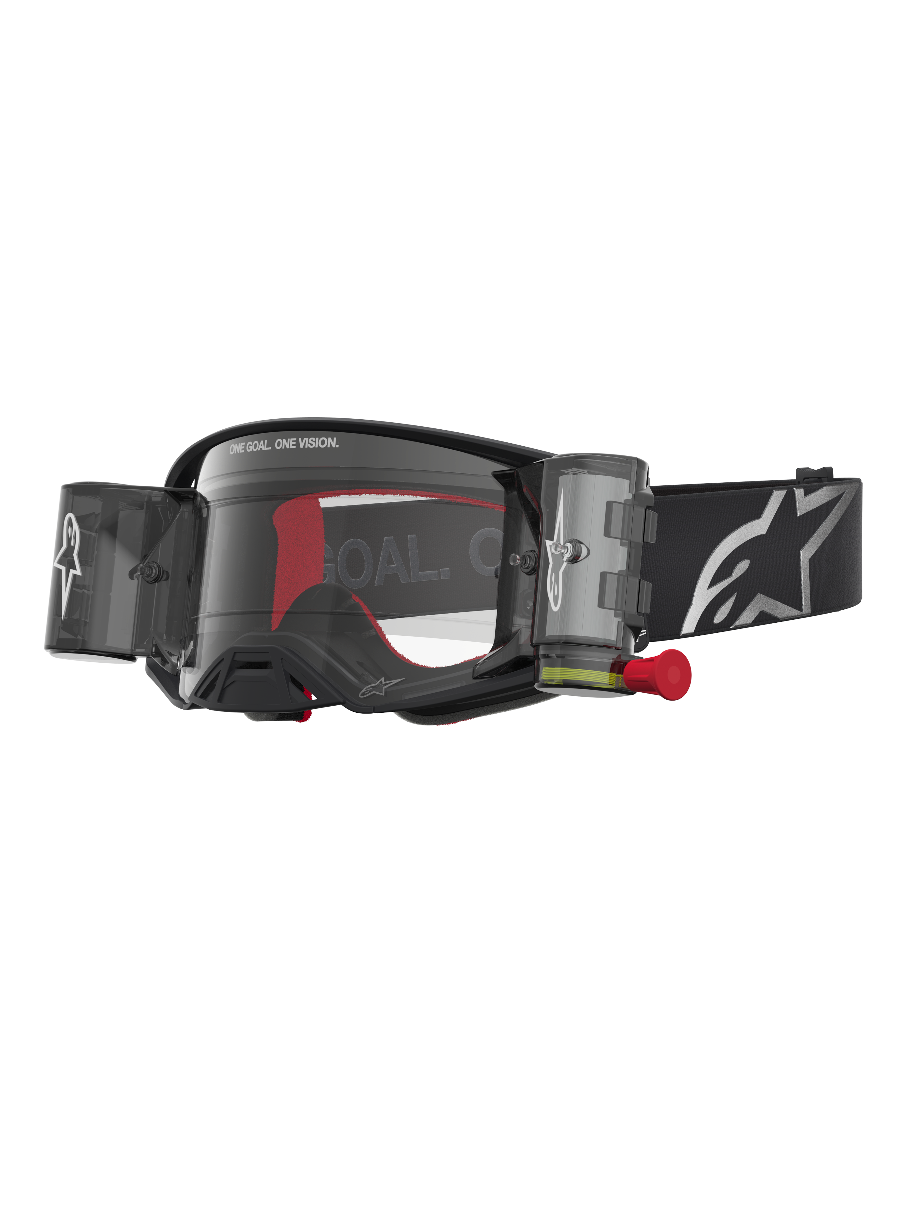 Alpinestars Maschere Supertech Firma Roll Off, maschere da motocross nere e argento, lente trasparente e sistema Roll Off.