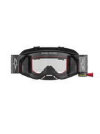 Alpinestars maschere Supertech Firma Roll Off, maschere da motocross racing nere e argento con dettagli rossi, lente trasparente con sistema roll off