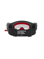 Alpinestars Maschere Supertech Firma Roll Off, maschere da motocross nere e rosse con ampio cinturino logato e sistema roll-off, lenti trasparenti per guida fuoristrada.