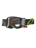 Alpinestars Maschere Supertech Firma Roll Off, maschere da motocross nero e giallo fluo, lente trasparente e sistema roll-off.