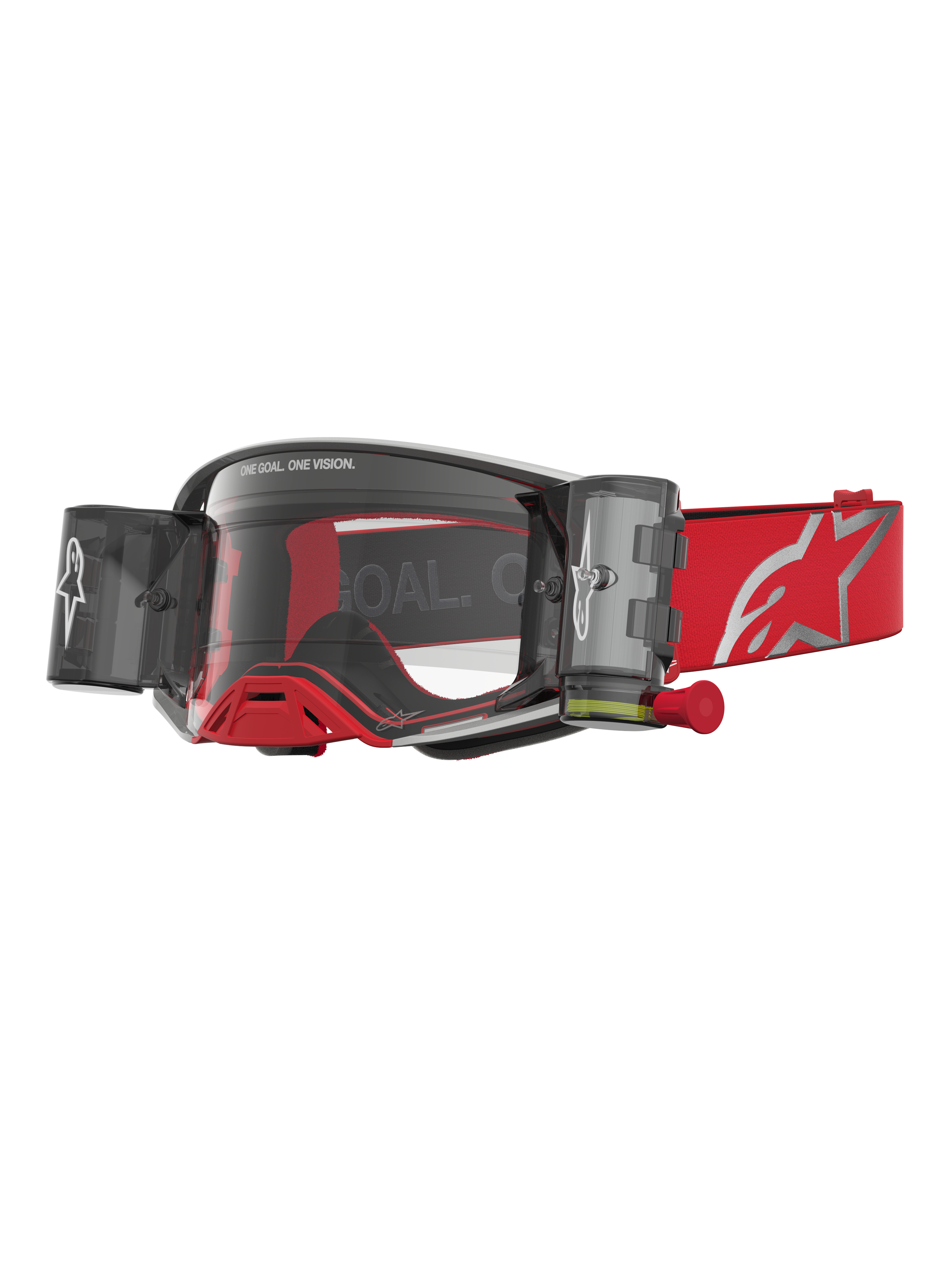 Alpinestars Maschere Supertech Firma Roll Off, per motocross, rosso e argento, con lenti trasparenti e sistema roll-off.