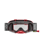 Alpinestars Maschere Supertech Firma Roll Off, maschere da motocross rosse e argento con lenti trasparenti e sistema roll-off.