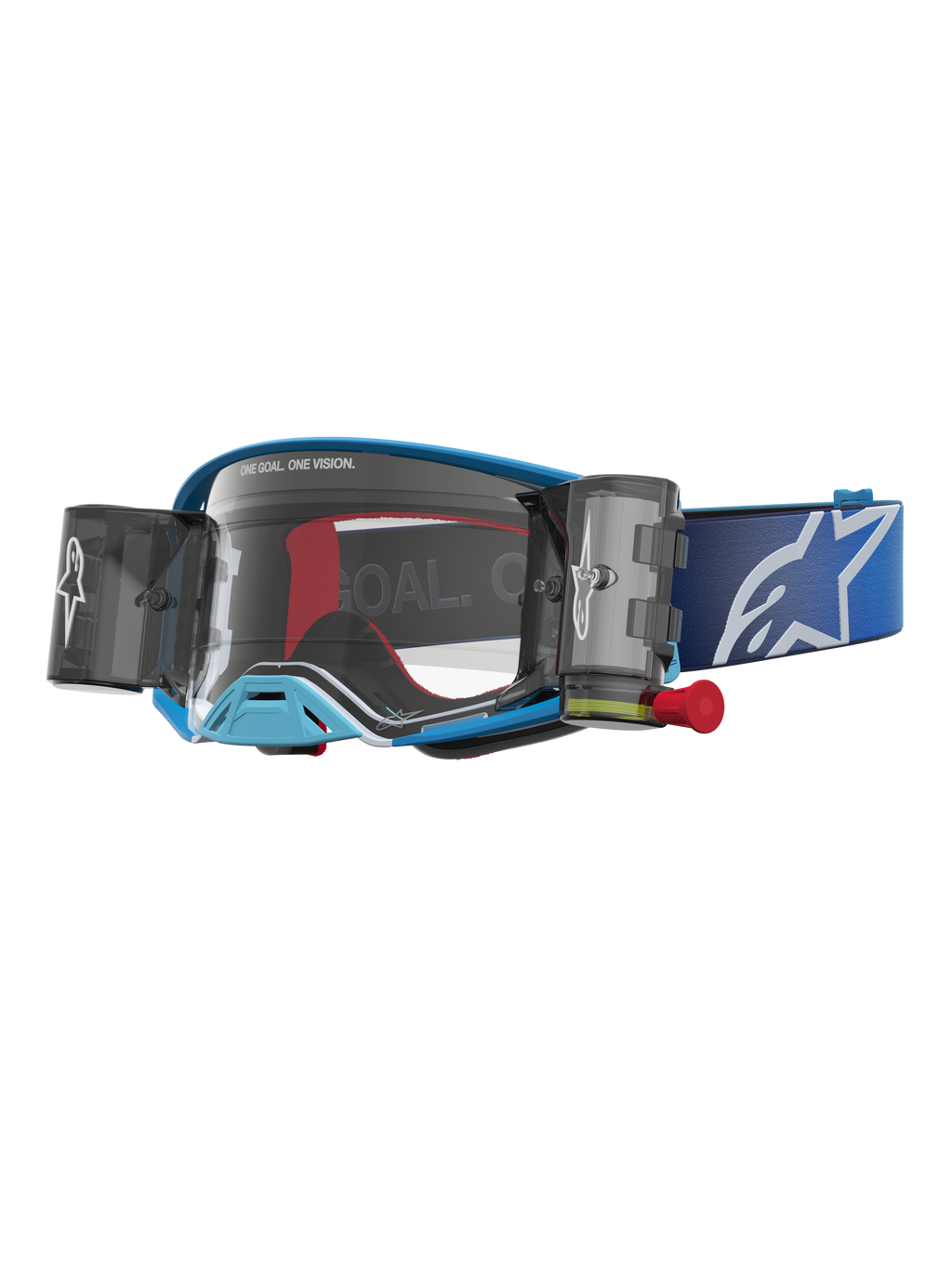 Alpinestars Maschere Supertech Firma Roll Off, maschere da motocross blu con lente trasparente e sistema roll-off integrato.