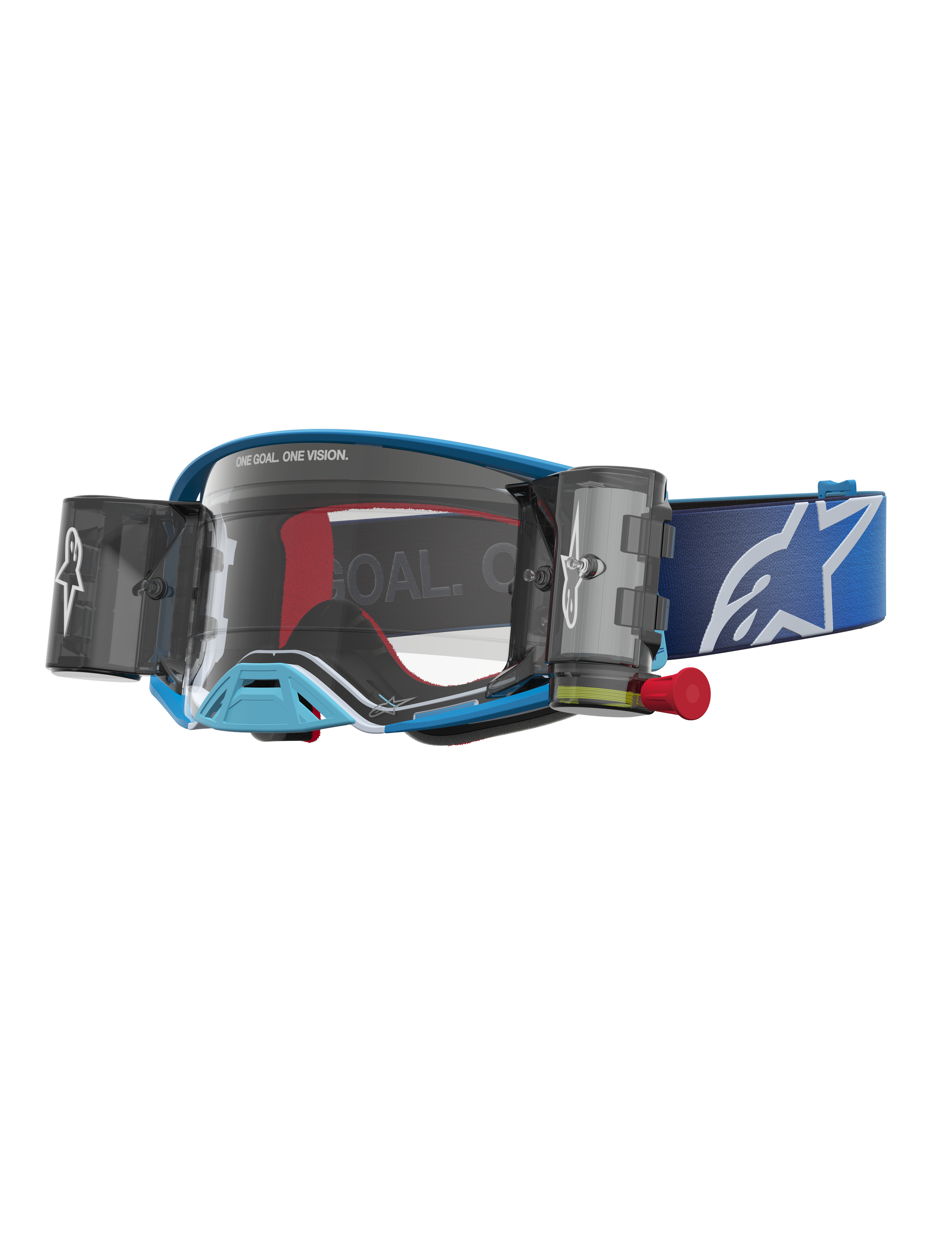 Alpinestars Maschere Supertech Firma Roll Off, maschere da motocross blu con lente trasparente e sistema roll-off integrato.