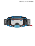 Alpinestars Maschere Supertech Firma Roll Off, maschere professionali da motocross e off-road racing, blu e argento, con sistema Roll Off integrato per una visione chiara, lente in policarbonato ad alta nitidezza e design del telaio con gestione dell'umidità per Supercross ed Enduro.