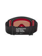 Alpinestars Supertech Corp Goggles Absolute Vision, vista posteriore, nero e rosso, con scritta bianca 'ALPINESTARS ONE GOAL. ONE VISION.' su ampia fascia nera, accenti rossi sulla montatura interna, maschera professionale da motocross