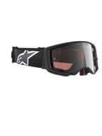 Alpinestars Supertech Corp Goggles Absolute Vision, maschere da motocross, montatura nera e grigia con lente Mirror Silver, ampio cinturino nero con logo Astars bianco e grigio, occhiali tecnici per corse fuoristrada