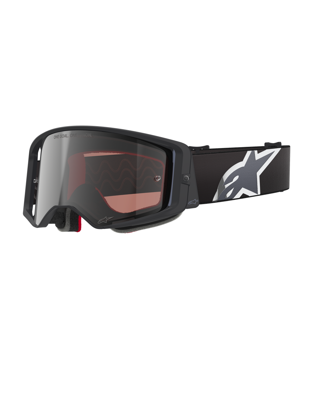 Alpinestars Supertech Corp Goggles Absolute Vision, occhiali da motocross, nero e grigio con lente Mirror Silver, montatura angolare, cinturino nero regolabile con prominente logo a stella bianco e imbottitura facciale multistrato per prestazioni off-road