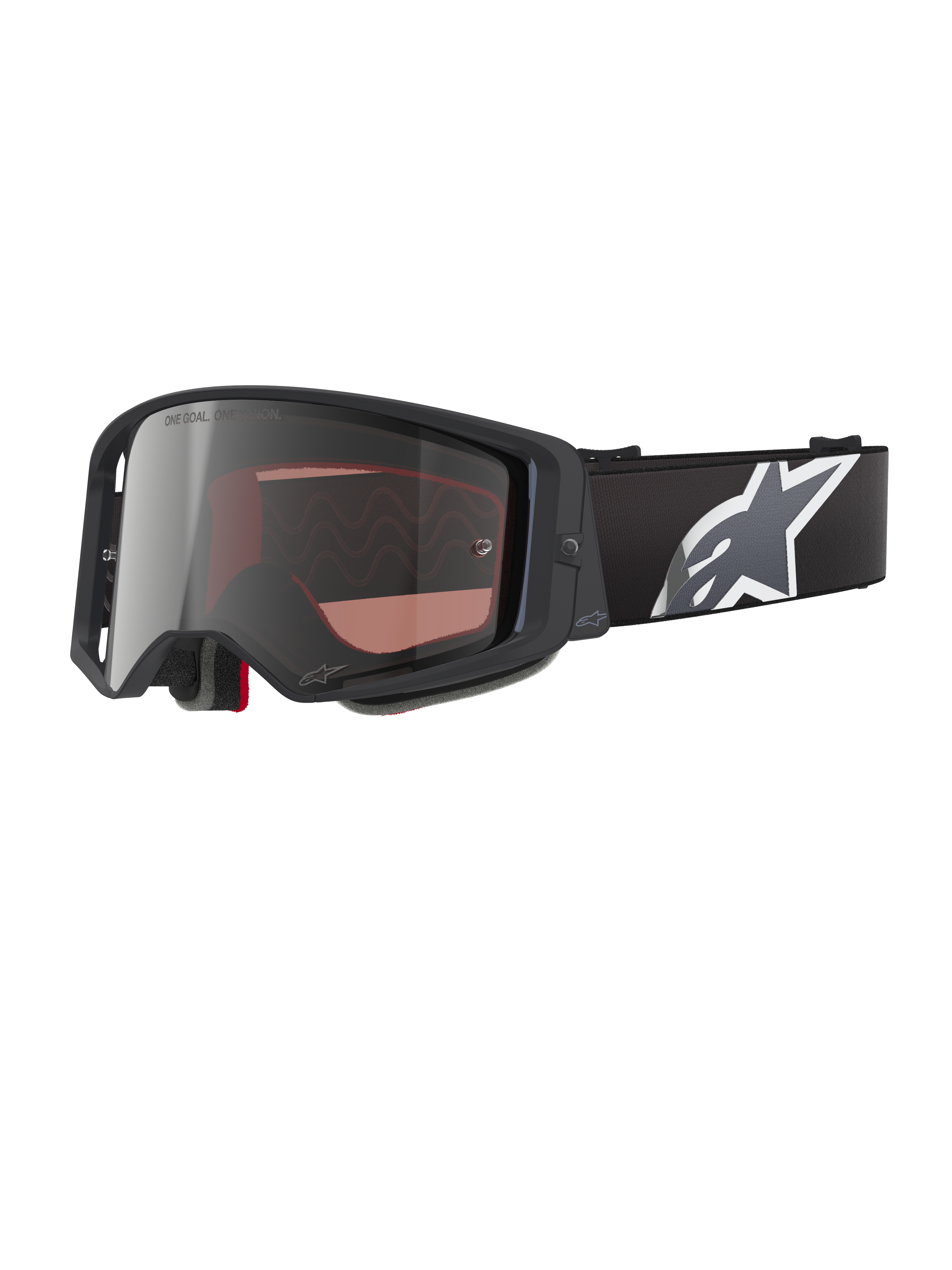 Alpinestars Supertech Corp Goggles Absolute Vision, occhiali da motocross, nero e grigio con lente Mirror Silver, montatura angolare, cinturino nero regolabile con prominente logo a stella bianco e imbottitura facciale multistrato per prestazioni off-road
