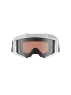 Alpinestars Supertech Corp Goggles Absolute Vision, occhiali da motocross, bianco e argento specchiato, vista frontale con montatura bianca e lente argento specchiata con scritta "ONE GOAL. ONE VISION.", fascia bianca regolabile con logo Alpinestars, occhiali protettivi ad alte prestazioni per corse fuoristrada