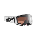 Alpinestars Supertech Corp Goggles Absolute Vision, maschera da motocross, bianco e argento a specchio, montatura bianca con lente argento riflettente, ampia fascia bianca regolabile con logo a stella nero, occhiali professionali per corse fuoristrada