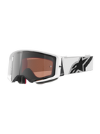 Alpinestars Supertech Corp Goggles Absolute Vision, maschera da motocross, montatura bianca con lente a specchio argento, ampia fascia bianca regolabile con grande logo a stella Alpinestars nero, protezione oculare ad alte prestazioni per corse fuoristrada