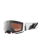 Alpinestars Supertech Corp Goggles Absolute Vision, maschera da motocross, montatura bianca con lente a specchio argento, ampia fascia bianca regolabile con grande logo a stella Alpinestars nero, protezione oculare ad alte prestazioni per corse fuoristrada