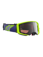 Alpinestars Supertech Vision Corp Goggles, maschera da motocross, giallo fluorescente e viola, lente argento specchiata, fascia elastica viola con logo Astars giallo lime, protezione oculare specializzata per gare di motocross e fuoristrada