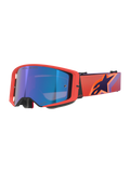 Alpinestars Supertech Vision Corp Goggles, maschere da motocross, montatura Hot Coral con lente a specchio blu, fascia con motivo viola e arancione e logo Alpinestars, occhiali ad alte prestazioni per il fuoristrada