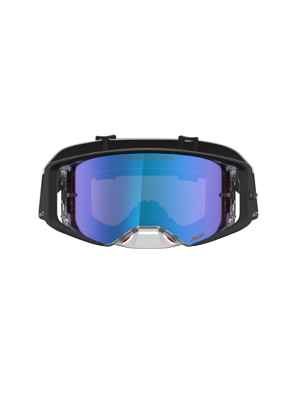 Alpinestars Maschere Supertech Atrox, maschere da motocross racing, montatura nera e lente in policarbonato a specchio blu, protezione anti-appannamento