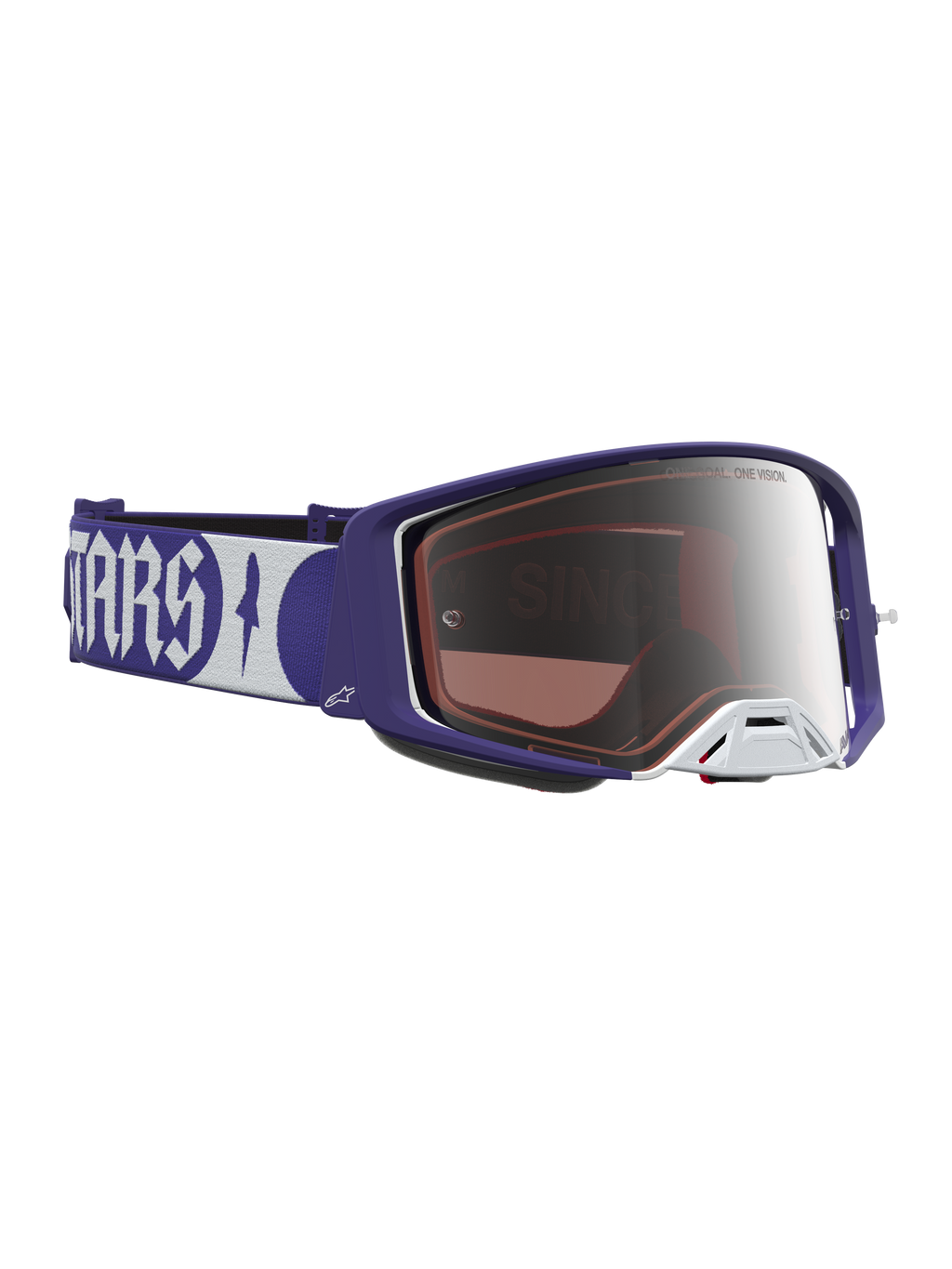 Alpinestars Maschere Supertech Atrox, maschere da motocross racing, blu e bianche con lente argento a specchio, design ergonomico per competizioni off-road.