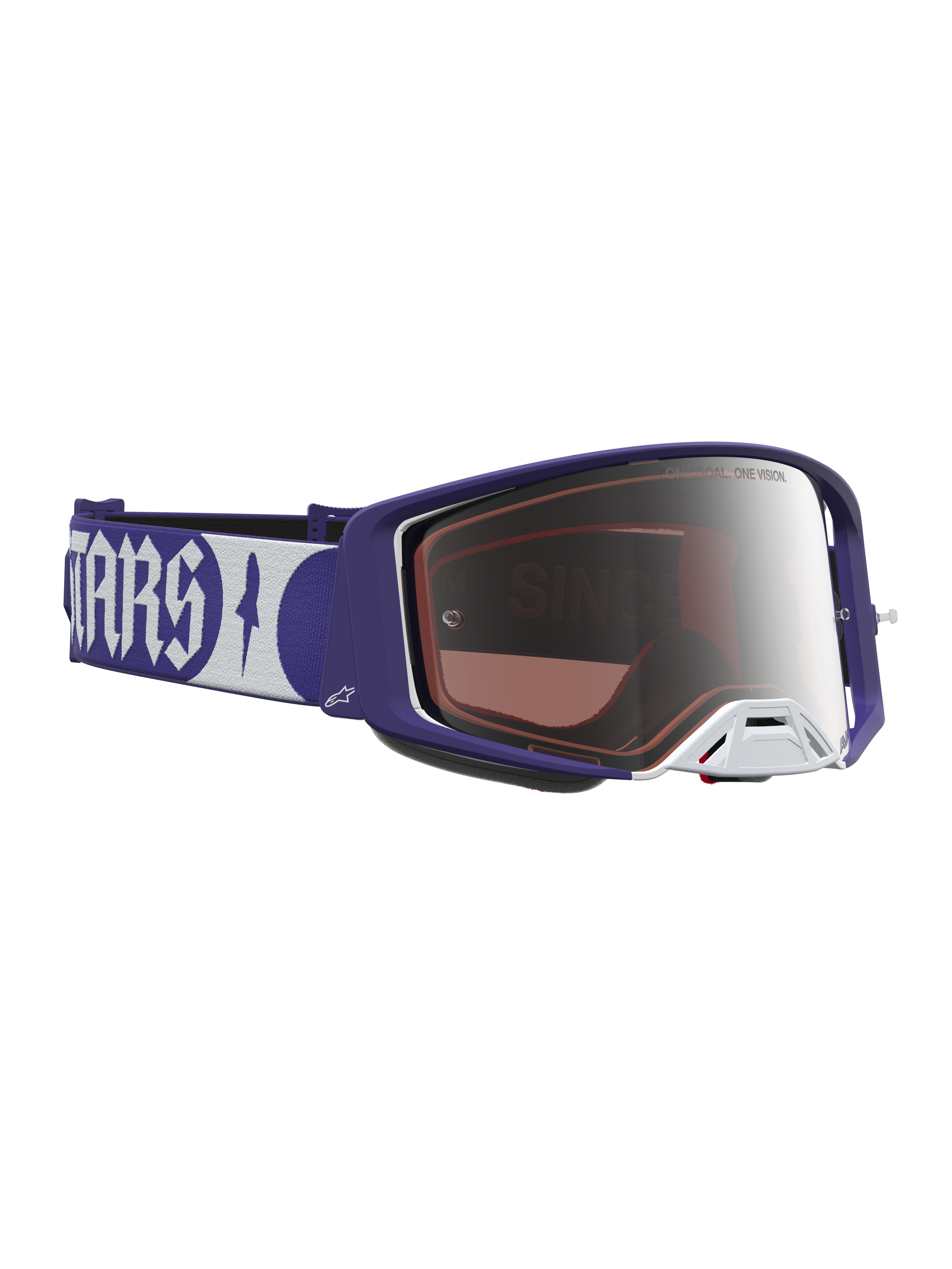 Alpinestars Maschere Supertech Atrox, maschere da motocross racing, blu e bianche con lente argento a specchio, design ergonomico per competizioni off-road.