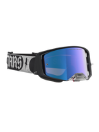 Alpinestars Maschere Supertech Atrox, maschera motocross con lente blu specchiata, montatura nera e fascia argento.
