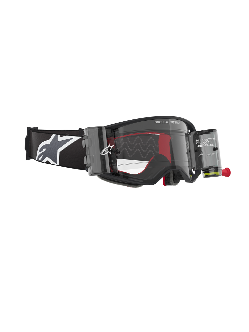 Alpinestars Supertech Corp Goggles Roll Off, maschera da motocross, nero e grigio, con sistema Wide Vision Roll-Off e contenitori trasparenti, lente trasparente con linee di scorrimento in silicone e ampia fascia nera con logo Astars bianco, progettata per il motocross professionale e l'off-road