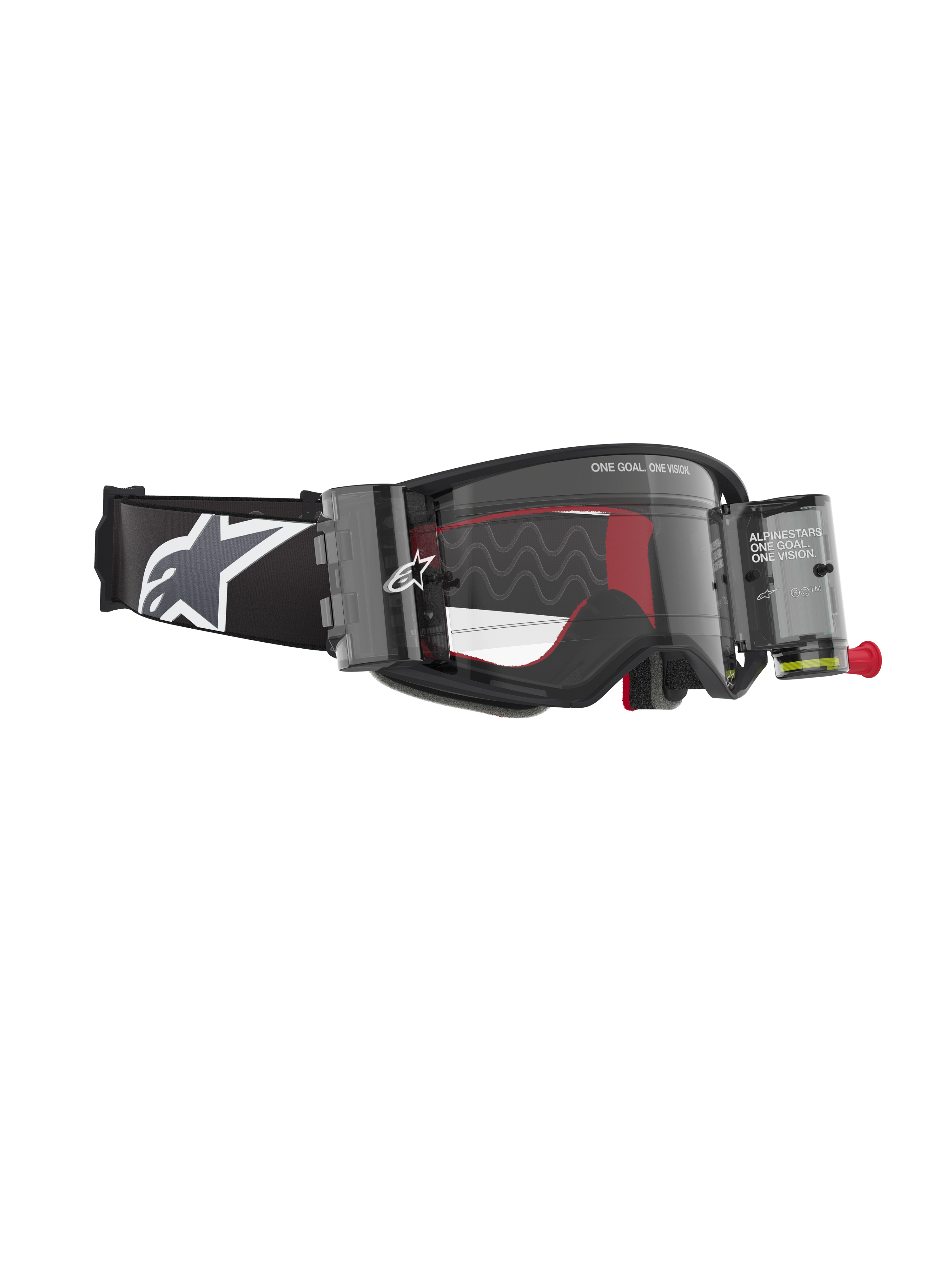 Alpinestars Supertech Corp Goggles Roll Off, maschera da motocross, nero e grigio, con sistema Wide Vision Roll-Off e contenitori trasparenti, lente trasparente con linee di scorrimento in silicone e ampia fascia nera con logo Astars bianco, progettata per il motocross professionale e l'off-road