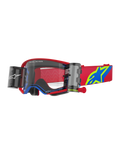 Alpinestars Supertech Corp Goggles Roll Off, occhiali da motocross, rosso e blu con lente trasparente, sistema Wide Vision Roll-Off integrato, lente trasparente stampata a iniezione, montatura rossa con dettagli blu, ampio cinturino rosso con logo a stella blu e giallo, protezione oculare professionale per gare off-road