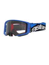 Alpinestars Supertech Stream Goggles, occhiali da motocross, blu e trasparente, montatura blu brillante con lente trasparente, ampia fascia regolabile blu e nera con logo 'astars' bianco, dettagli interni in schiuma rossa, protezione oculare professionale per competizioni off-road e motocross
