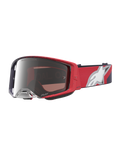 Maschere Alpinestars Supertech Hiten da motocross, rosse e nere con lente argento specchiata per racing off-road.
