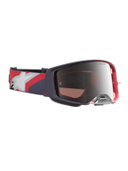 Alpinestars maschere Supertech Hiten, maschere da motocross nere e rosse con lente argento specchiata e cinturino grafico.