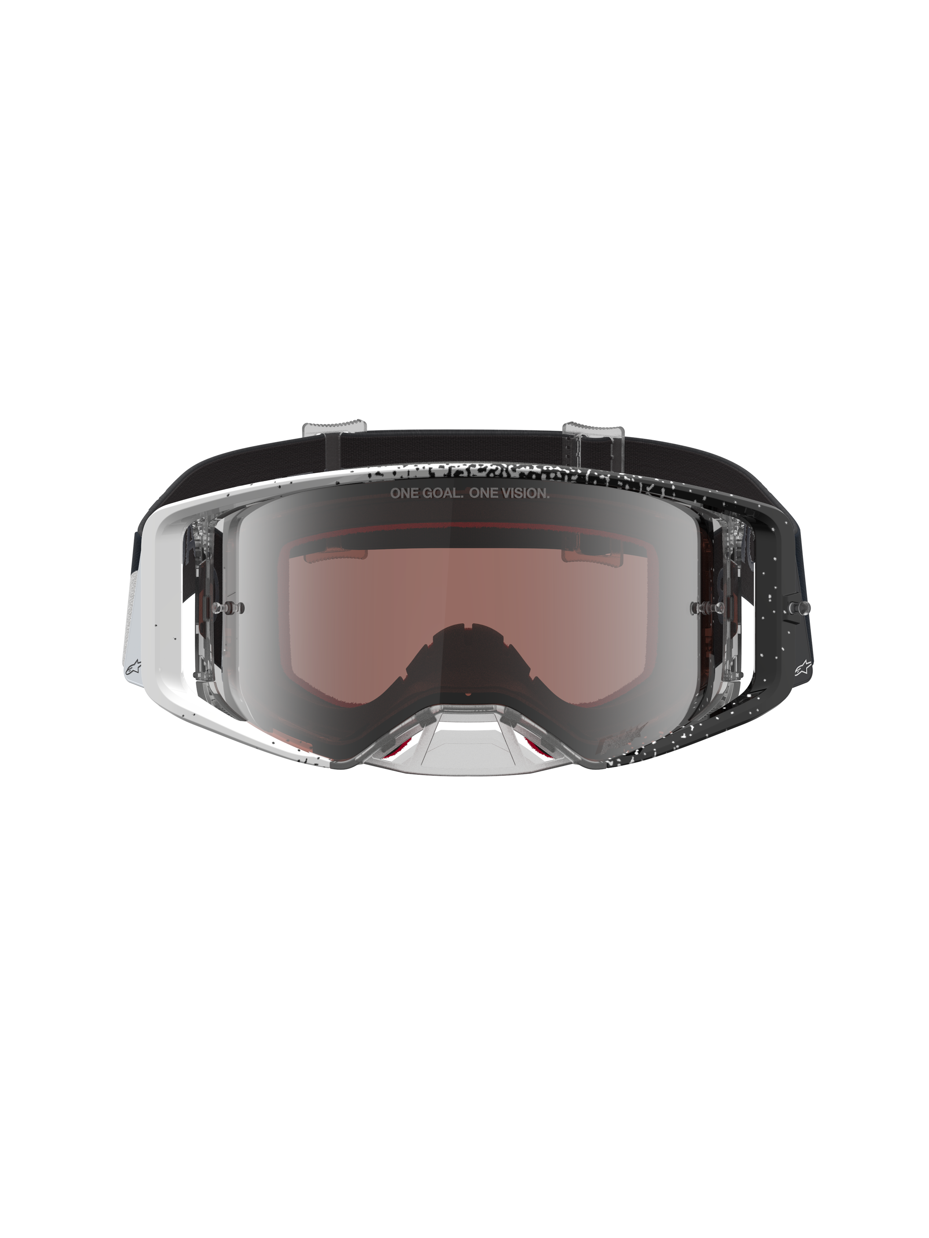 Alpinestars Maschere Supertech Hiten, maschere da motocross, telaio bianco e nero picchiettato, lente argento specchiata.