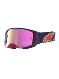 Alpinestars maschere Supertech Hiten, maschere da motocross per uomo, viola e rosa, lenti Red Mirror Pink, fascia elastica logata e montatura ergonomica per gare off-road e Supercross