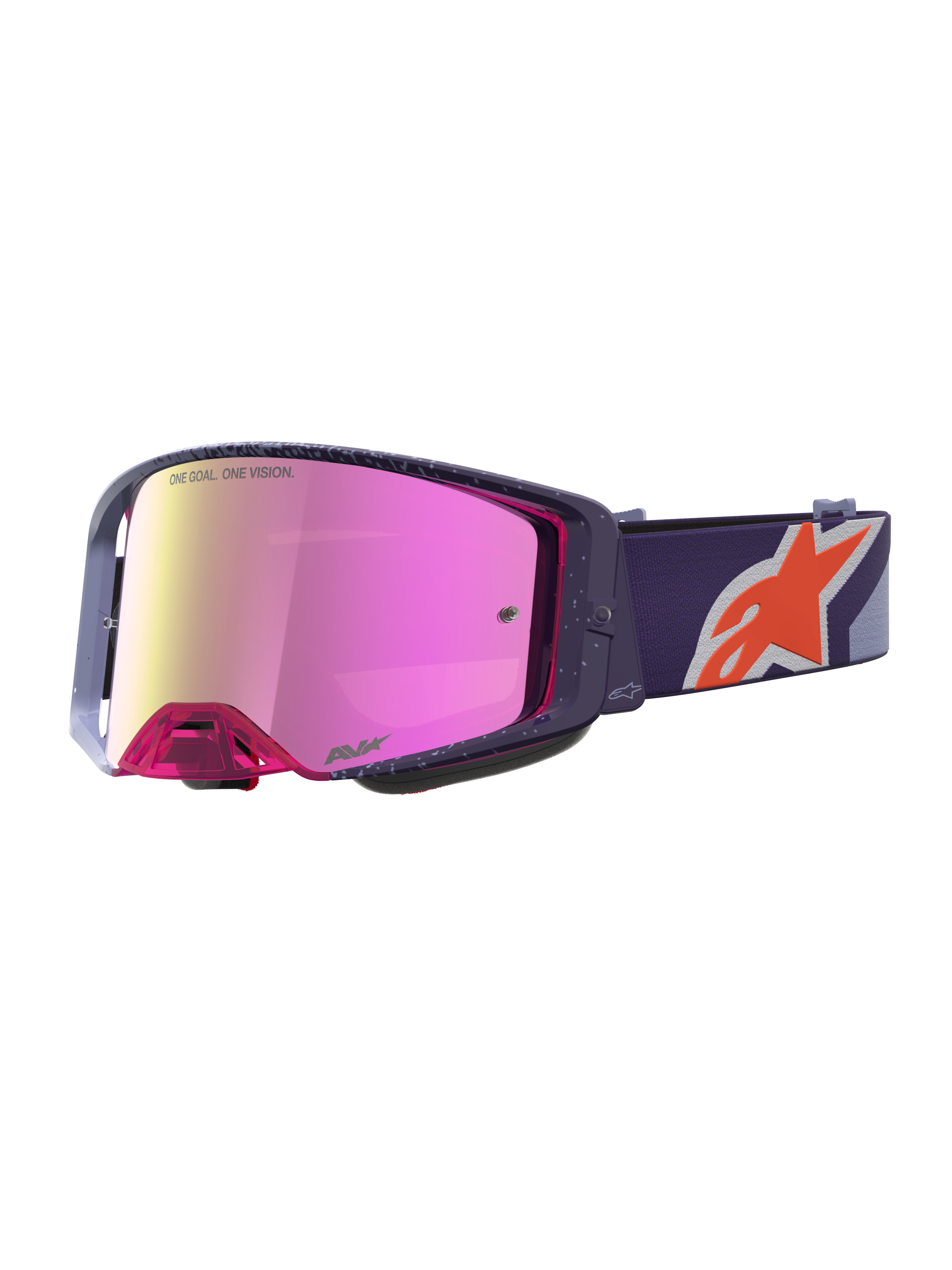 Alpinestars maschere Supertech Hiten, maschere da motocross per uomo, viola e rosa, lenti Red Mirror Pink, fascia elastica logata e montatura ergonomica per gare off-road e Supercross