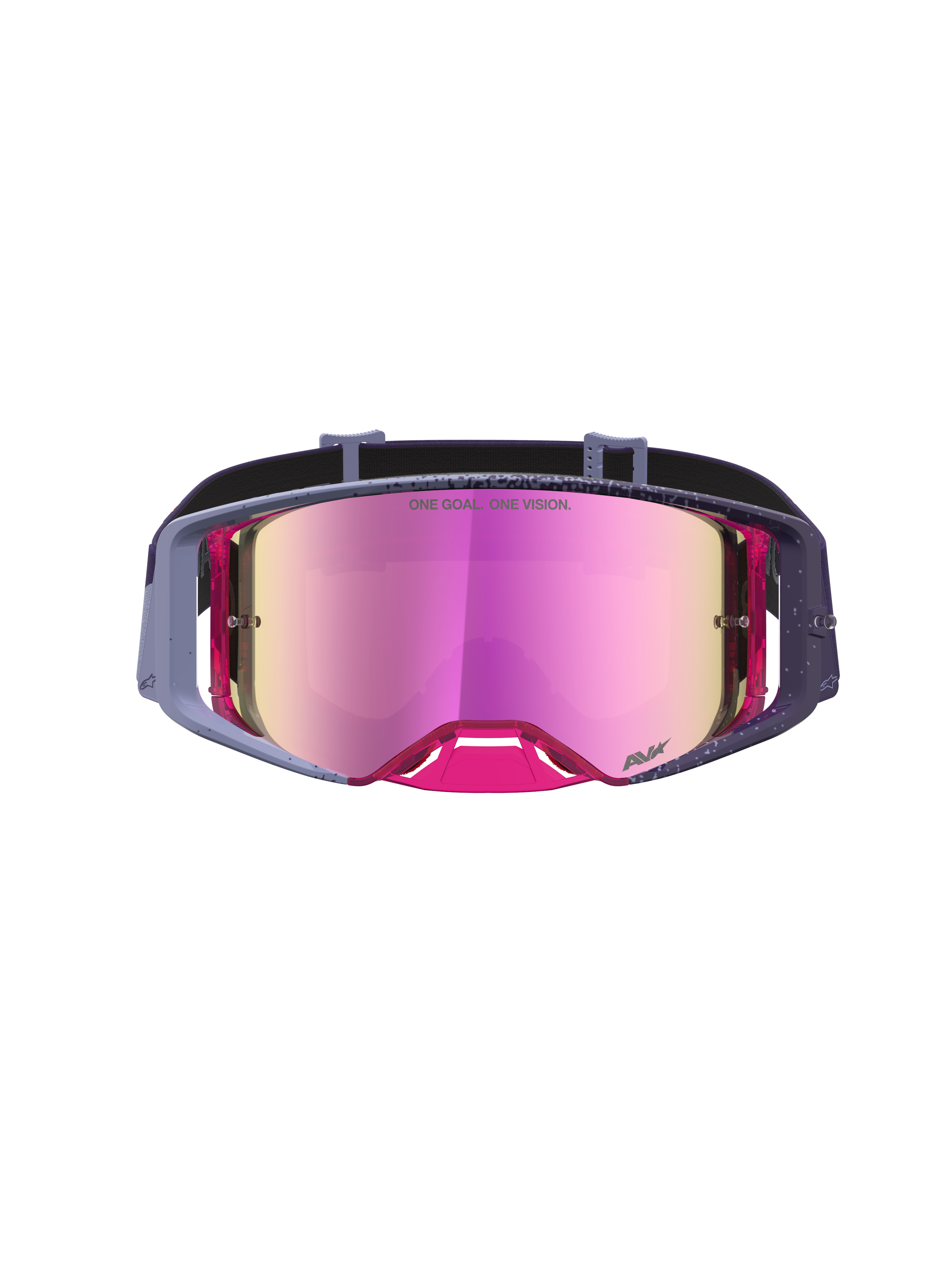 Alpinestars Maschere Supertech Hiten, maschere motocross viola e rosa con lente a specchio per gare professionistiche.