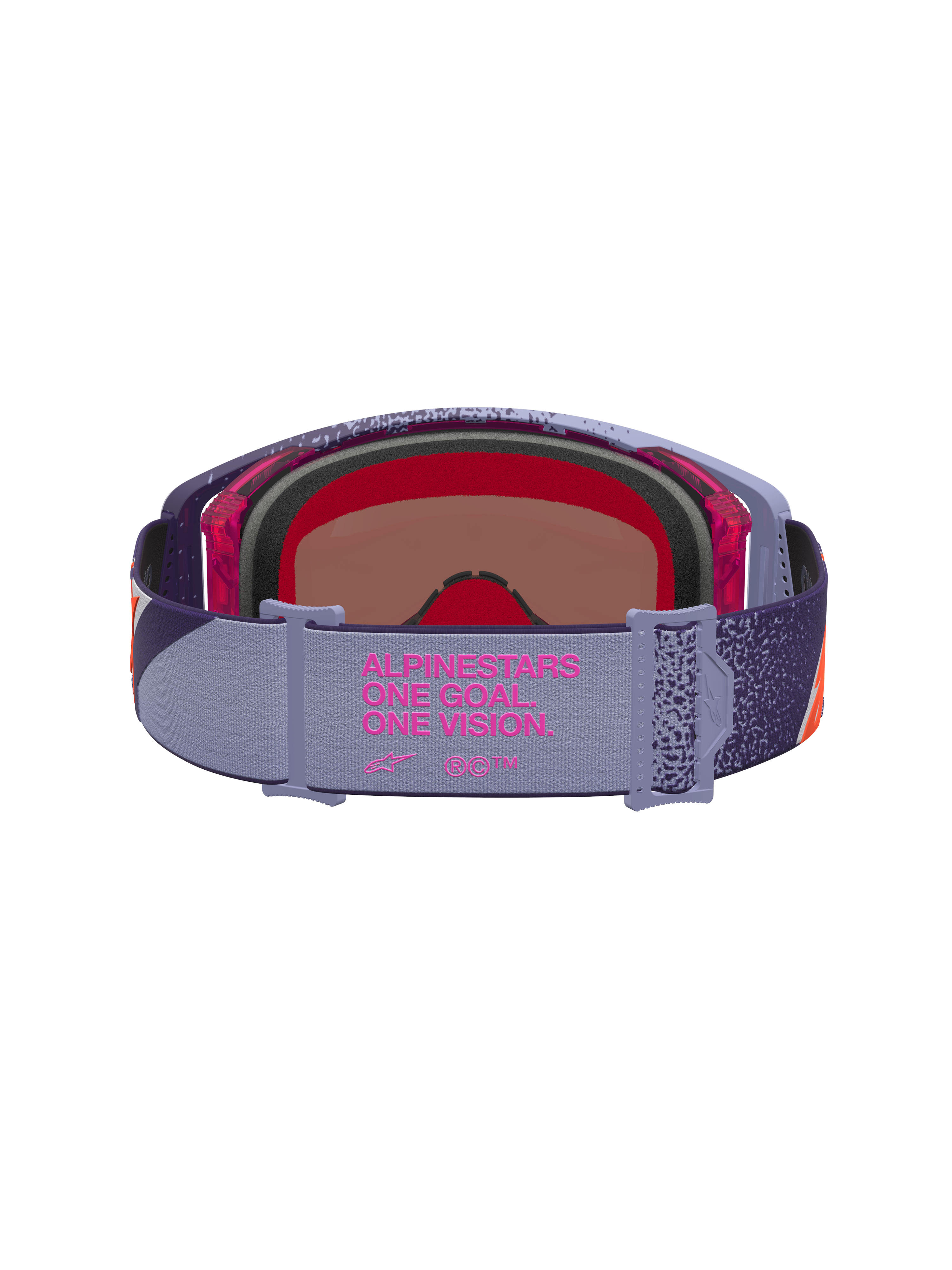 Alpinestars Maschere Supertech Hiten, maschere da motocross per uomo, viola e rosse con lente a specchio rosa e fascia One Goal. One Vision.