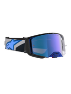 Alpinestars Maschere Supertech Hiten, maschere da motocross nere e blu con lente blu specchiata ad alta nitidezza.