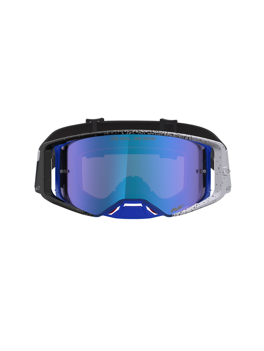 Alpinestars Maschere Supertech Hiten, maschere da motocross, blu e nere, montatura punteggiata e lente a specchio blu