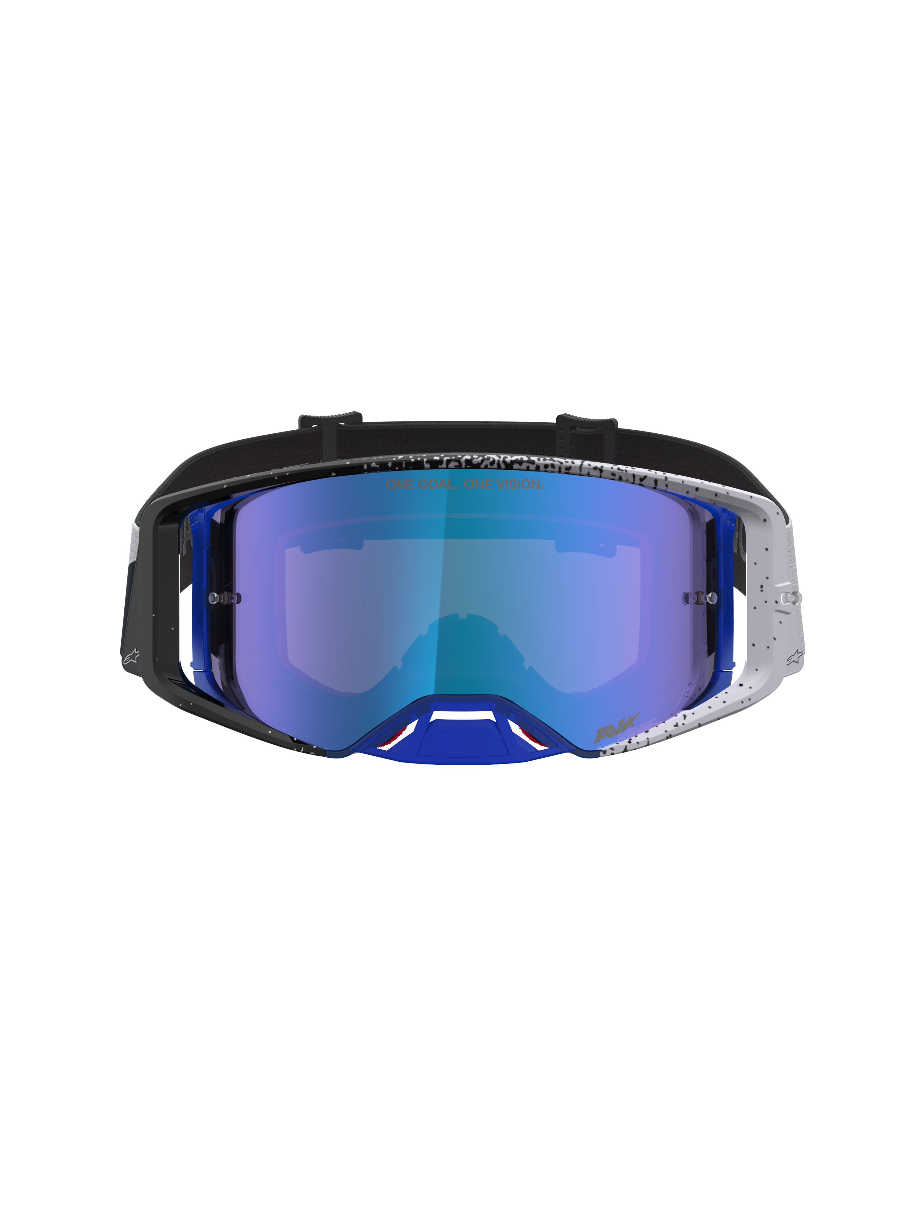 Alpinestars Maschere Supertech Hiten, maschere da motocross, blu e nere, montatura punteggiata e lente a specchio blu