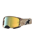 Alpinestars maschere Supertech Lone, maschere motocross oro a specchio e mimetico deserto, lenti premium e cinturino sicuro.
