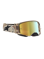 Alpinestars Maschere Supertech Lone, maschere da motocross e fuoristrada, motivo camouflage desert sabbia, lente a specchio dorata, design ad alte prestazioni per gare off-road.
