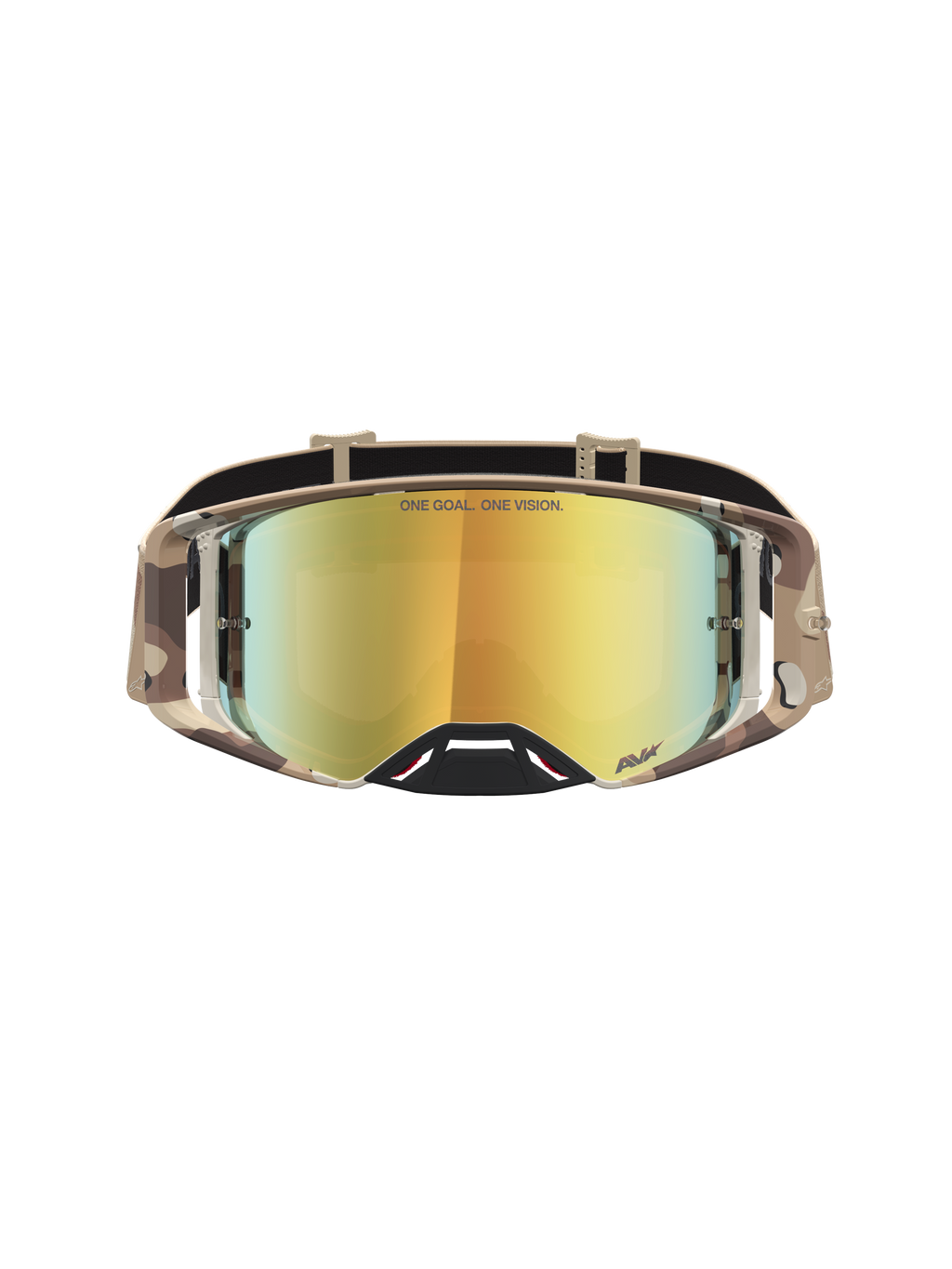 Alpinestars maschere Supertech Lone, camo desert e oro, lente a specchio per prestazioni elite motocross.