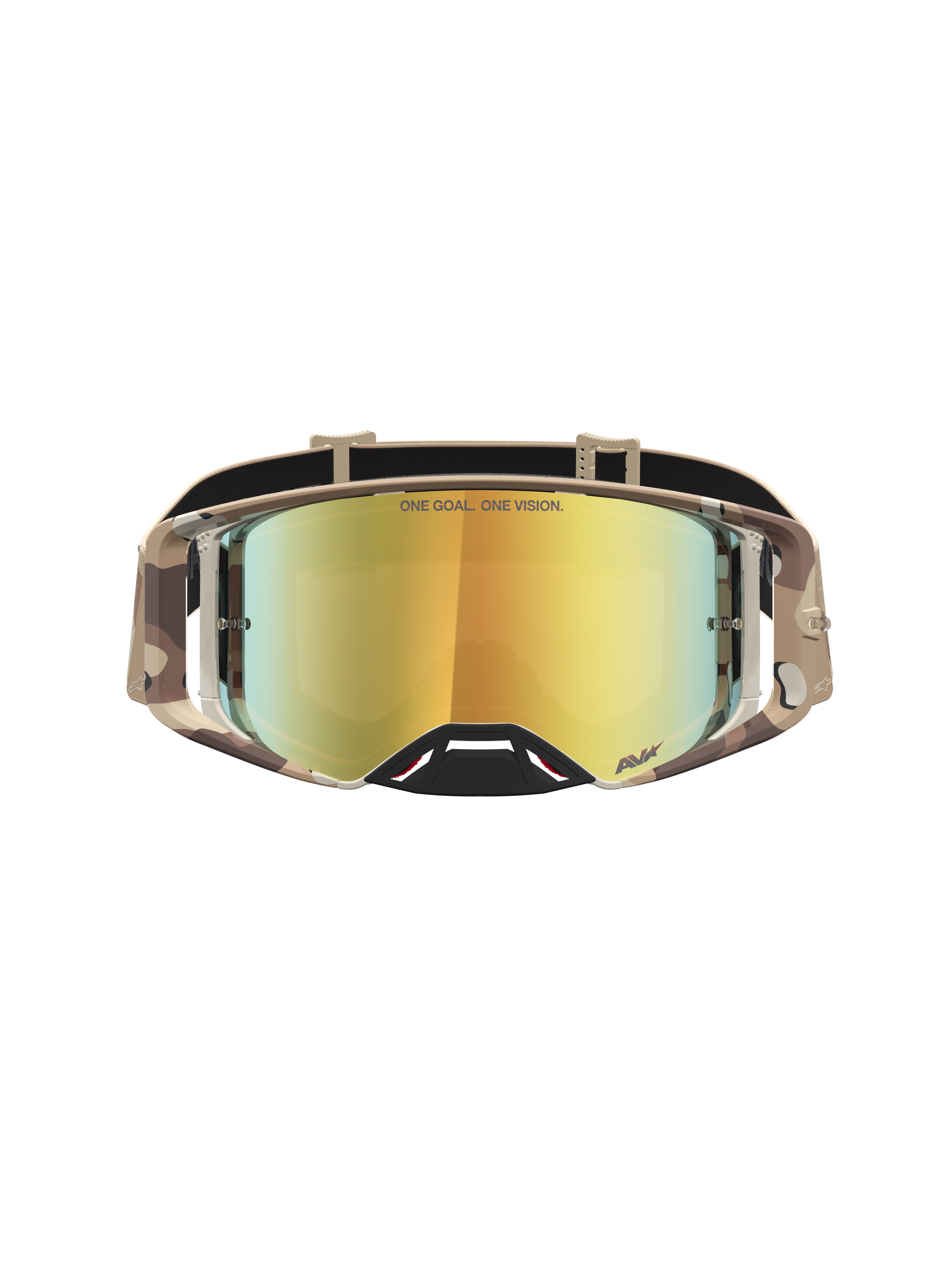 Alpinestars maschere Supertech Lone, camo desert e oro, lente a specchio per prestazioni elite motocross.