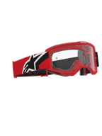 Maschera Alpinestars Vision OTG, maschera da motocross, rosso, nero e bianco, lente in policarbonato trasparente, montatura deep volume progettata per occhiali da vista, cinturino rosso e nero con logo Alpinestars bianco
