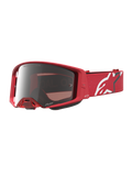 Alpinestars Maschere Supertech Vesta, maschere motocross da uomo, rosso fluo, lenti Chrome Mirror Silver e cinturino bianco.