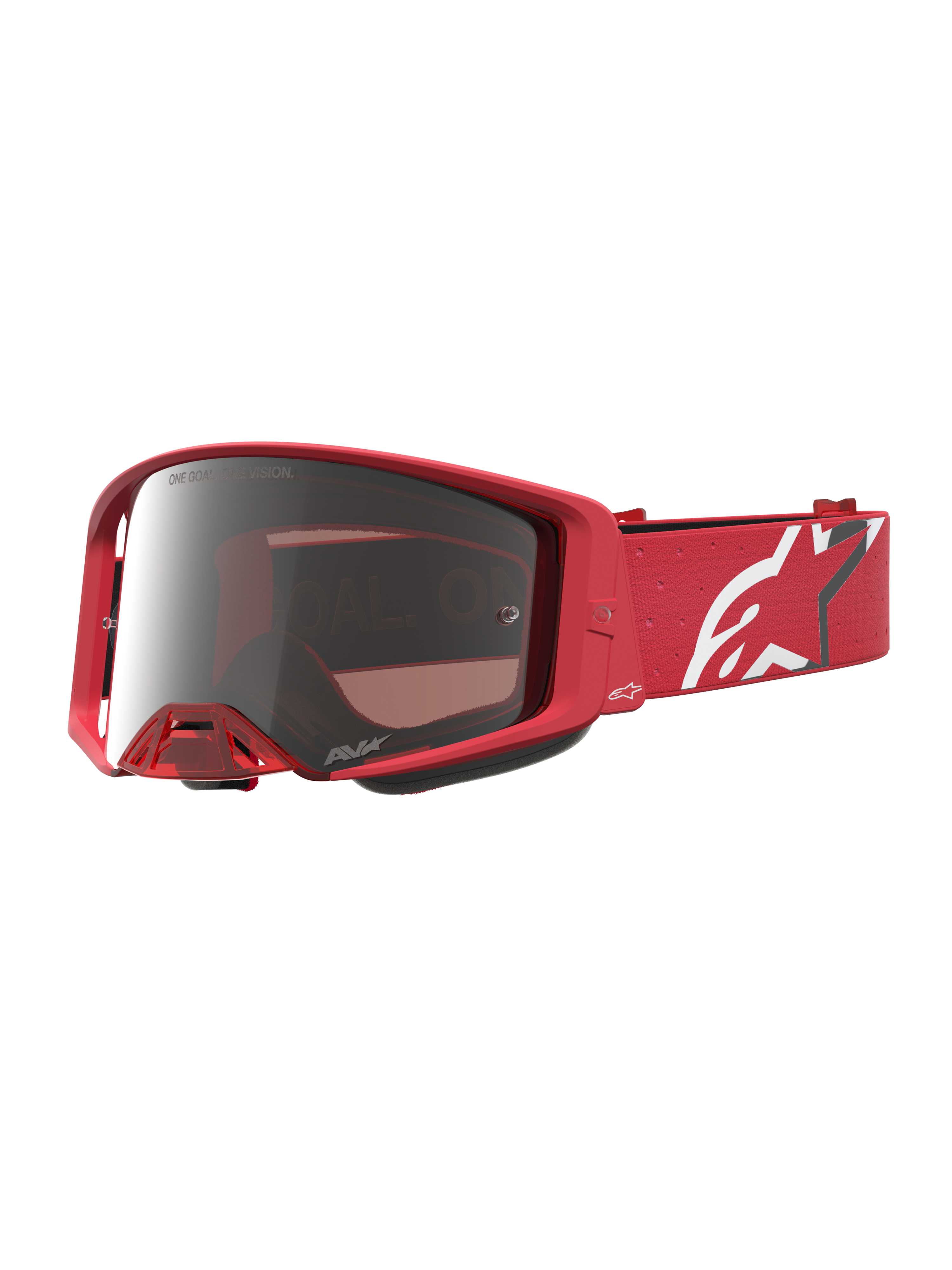 Alpinestars Maschere Supertech Vesta, maschere motocross da uomo, rosso fluo, lenti Chrome Mirror Silver e cinturino bianco.