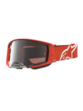 Alpinestars Maschere Supertech Vesta, maschere da motocross arancioni, lenti argento a specchio, logo bianco.
