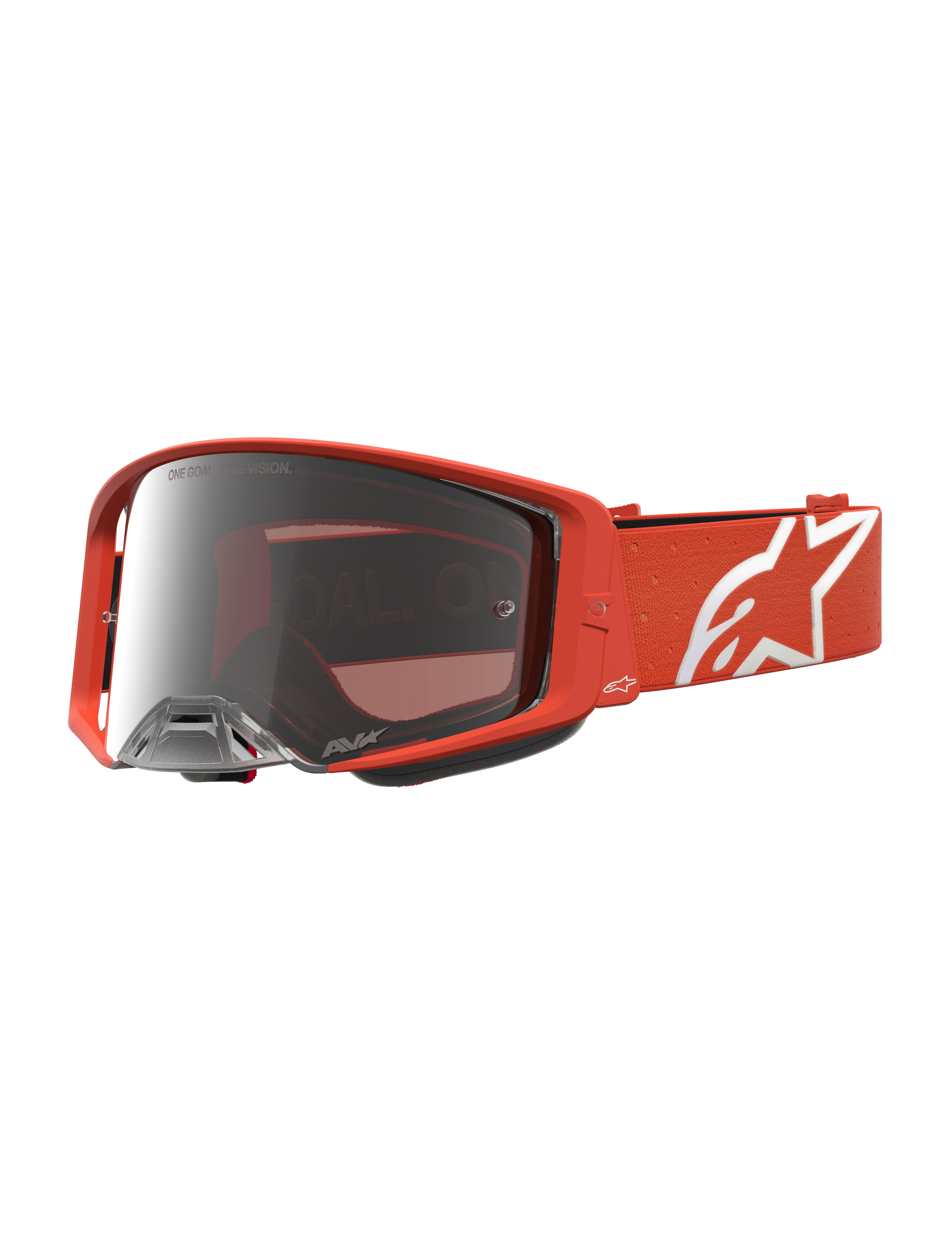 Alpinestars Maschere Supertech Vesta, maschere da motocross arancioni, lenti argento a specchio, logo bianco.