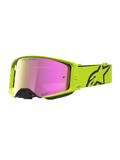 Alpinestars Maschere Supertech Vesta, maschere da motocross giallo fluo e nero con lente a specchio rosa per off-road.