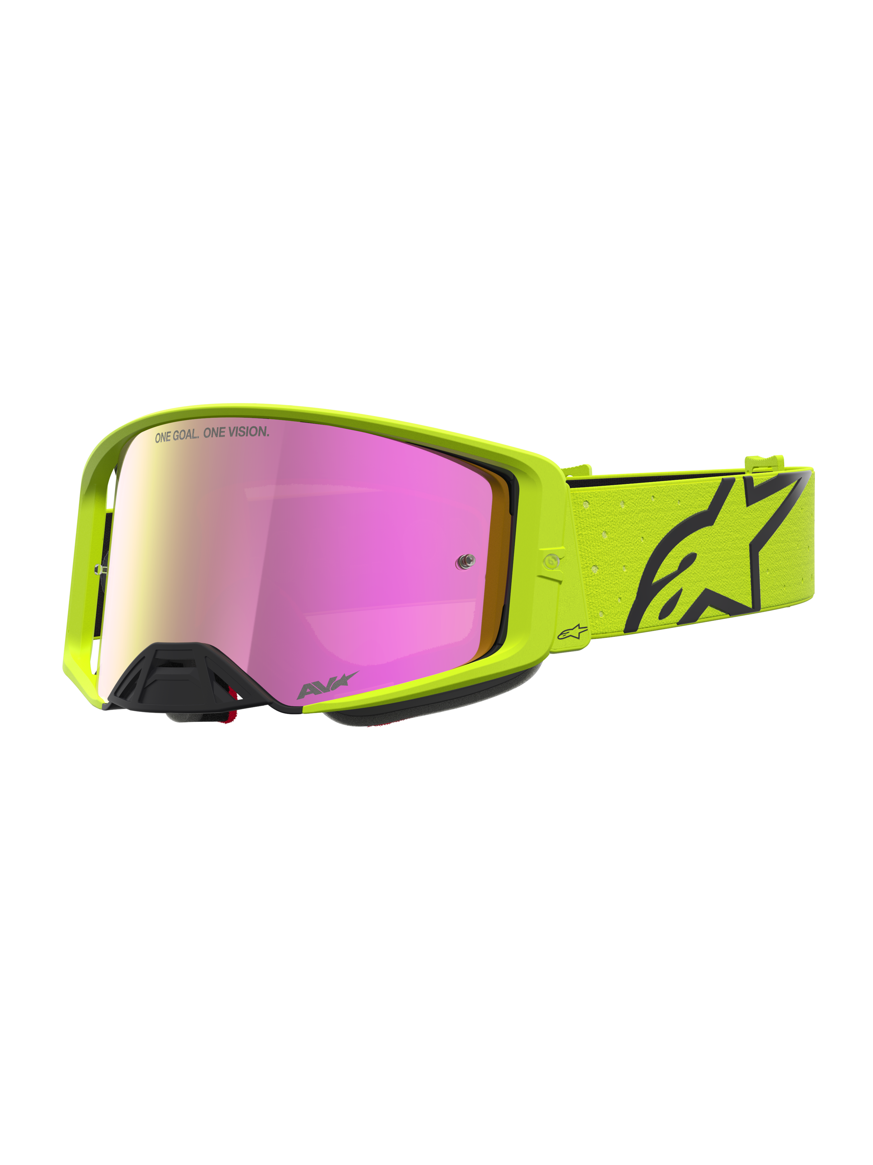 Alpinestars Maschere Supertech Vesta, maschere da motocross giallo fluo e nero con lente a specchio rosa per off-road.