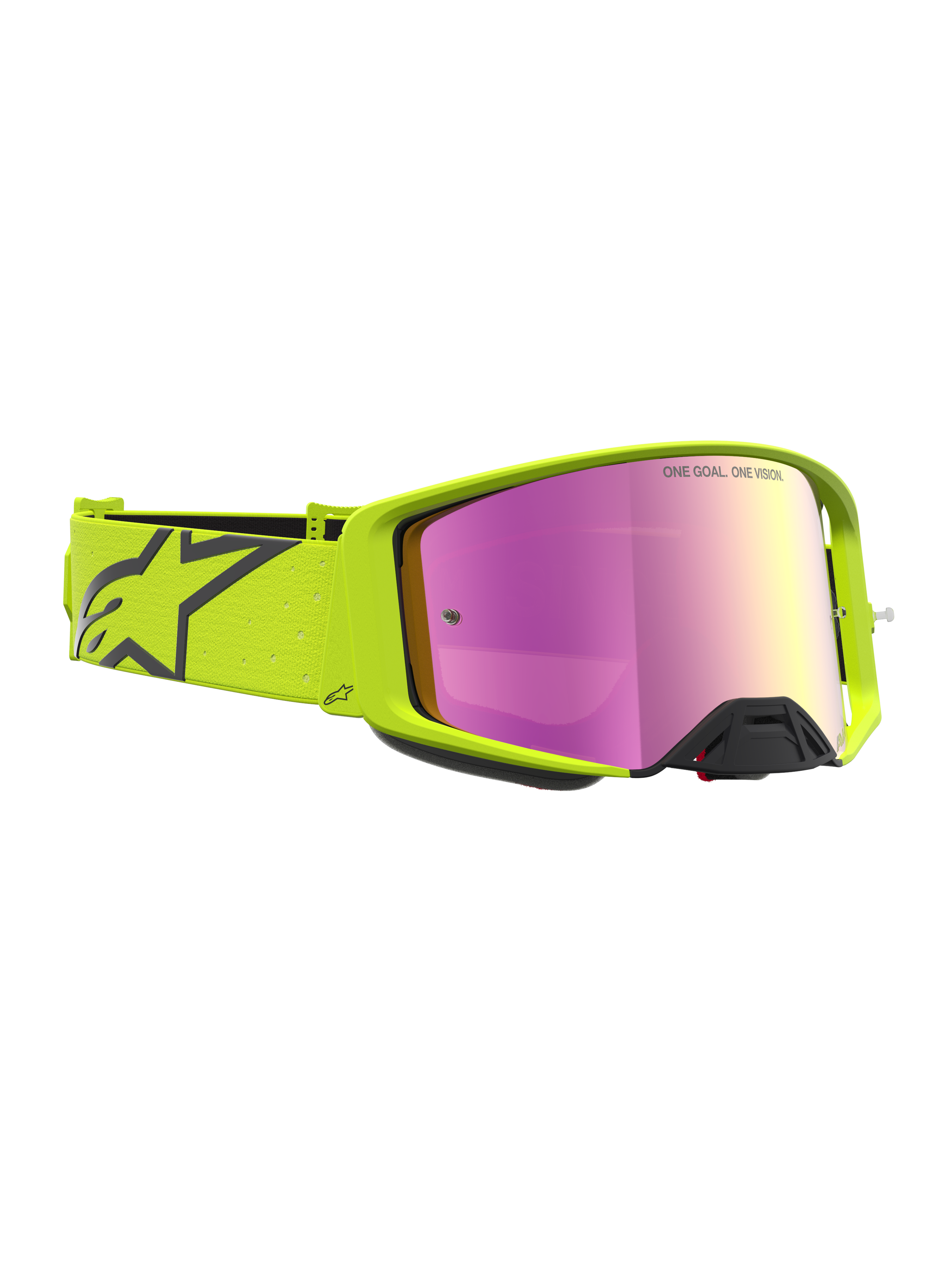 Maschere Alpinestars Supertech Vesta, occhiali da gara motocross unisex, montatura giallo fluo e nero con lente rosa specchiata