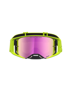 Alpinestars Supertech Vesta, maschere da motocross giallo fluo con lenti rosa a specchio, visione fuoristrada nitida.